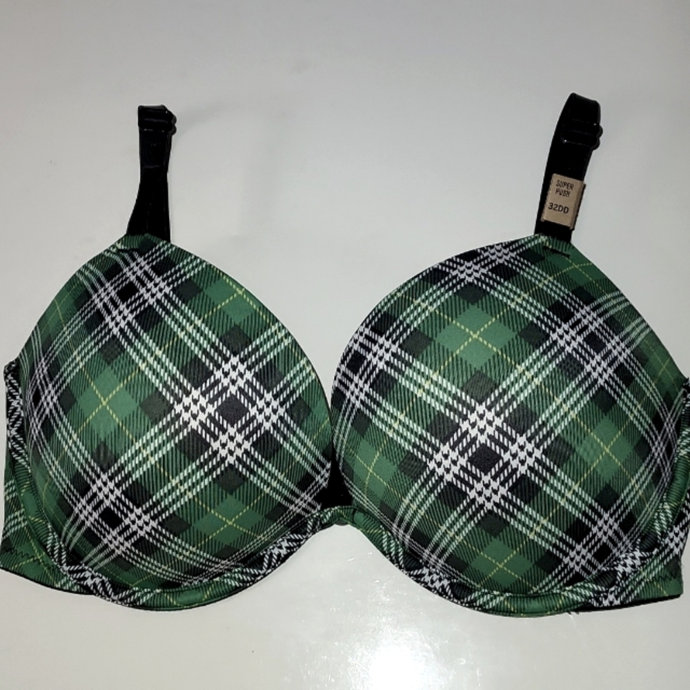 NWT PINK Victorias Secret Plaid Super Push up Bra 32DD FINAL
